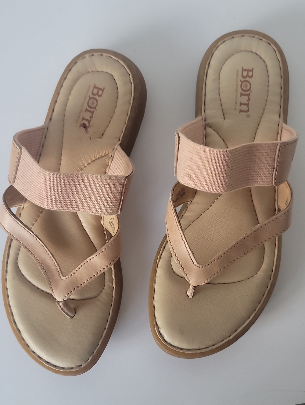 Born Women's Light Tan Elastic Strap Toe-Post Sandals